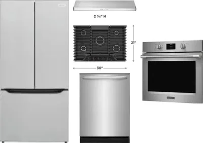 5 Piece Package Includes Refrigerator, Cooktop, Wall Oven, Hood And Dishwasher