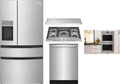 5 Piece Package Includes Refrigerator, Cooktop, Wall Oven, Hood And Dishwasher