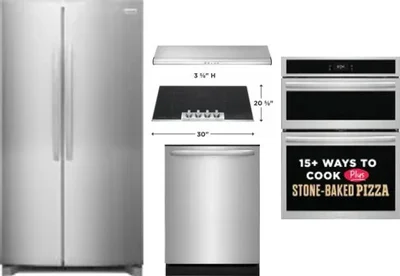 5 Piece Package Includes Refrigerator, Cooktop, Wall Oven, Hood And Dishwasher