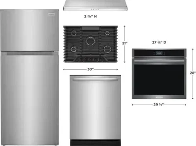 5 Piece Package Includes Refrigerator, Cooktop, Wall Oven, Hood And Dishwasher