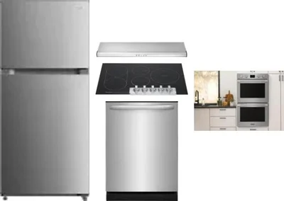 5 Piece Package Includes Refrigerator, Cooktop, Wall Oven, Hood And Dishwasher