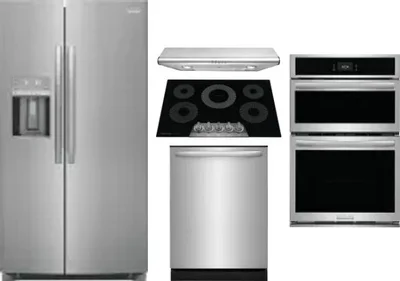 5 Piece Package Includes Refrigerator, Cooktop, Wall Oven, Hood And Dishwasher