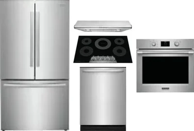 5 Piece Package Includes Refrigerator, Cooktop, Wall Oven, Hood And Dishwasher