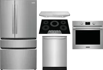 5 Piece Package Includes Refrigerator, Cooktop, Wall Oven, Hood And Dishwasher