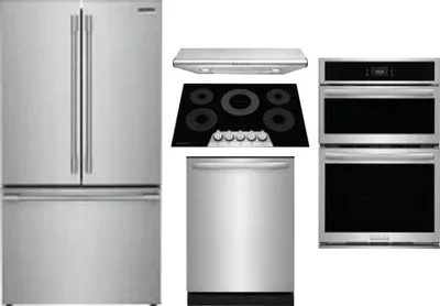 5 Piece Package Includes Refrigerator, Cooktop, Wall Oven, Hood And Dishwasher