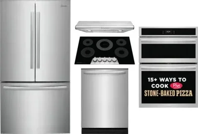 5 Piece Package Includes Refrigerator, Cooktop, Wall Oven, Hood And Dishwasher