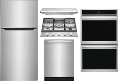 5 Piece Package Includes Refrigerator, Cooktop, Wall Oven, Hood And Dishwasher