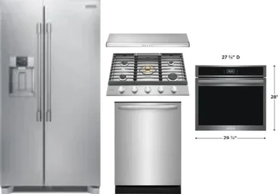 5 Piece Package Includes Refrigerator, Cooktop, Wall Oven, Hood And Dishwasher