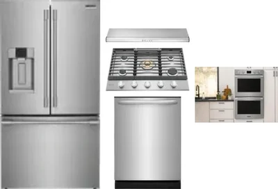 5 Piece Package Includes Refrigerator, Cooktop, Wall Oven, Hood And Dishwasher