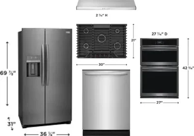 5 Piece Package Includes Refrigerator, Cooktop, Wall Oven, Hood And Dishwasher
