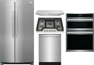 5 Piece Package Includes Refrigerator, Cooktop, Wall Oven, Hood And Dishwasher
