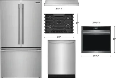 5 Piece Package Includes Refrigerator, Cooktop, Wall Oven, Hood And Dishwasher