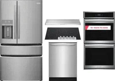 5 Piece Package Includes Refrigerator, Cooktop, Wall Oven, Hood And Dishwasher
