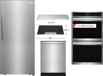 5 Piece Package Includes Refrigerator, Cooktop, Wall Oven, Hood And Dishwasher