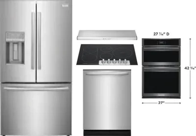 5 Piece Package Includes Refrigerator, Cooktop, Wall Oven, Hood And Dishwasher