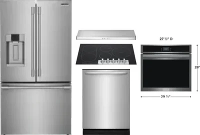 5 Piece Package Includes Refrigerator, Cooktop, Wall Oven, Hood And Dishwasher