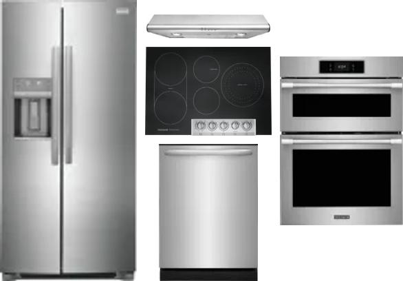 5 Piece Package Includes Refrigerator, Cooktop, Wall Oven, Hood And Dishwasher