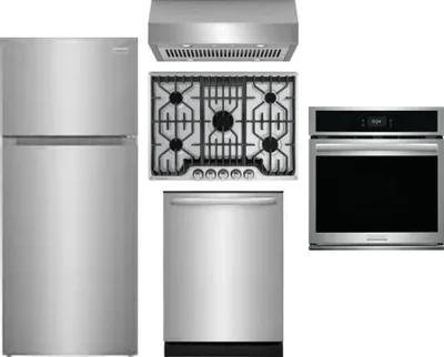 5 Piece Package Includes Refrigerator, Cooktop, Wall Oven, Hood And Dishwasher