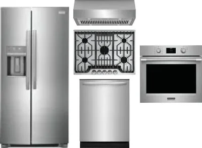 5 Piece Package Includes Refrigerator, Cooktop, Wall Oven, Hood And Dishwasher