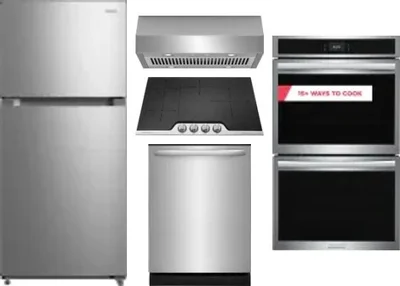 5 Piece Package Includes Refrigerator, Cooktop, Wall Oven, Hood And Dishwasher