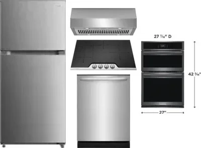5 Piece Package Includes Refrigerator, Cooktop, Wall Oven, Hood And Dishwasher