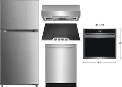 5 Piece Package Includes Refrigerator, Cooktop, Wall Oven, Hood And Dishwasher