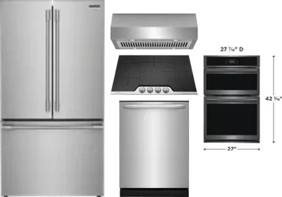 5 Piece Package Includes Refrigerator, Cooktop, Wall Oven, Hood And Dishwasher
