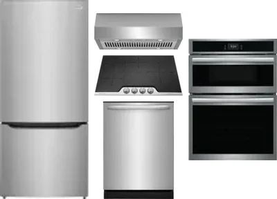 5 Piece Package Includes Refrigerator, Cooktop, Wall Oven, Hood And Dishwasher