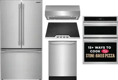 5 Piece Package Includes Refrigerator, Cooktop, Wall Oven, Hood And Dishwasher