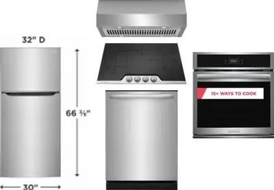 5 Piece Package Includes Refrigerator, Cooktop, Wall Oven, Hood And Dishwasher