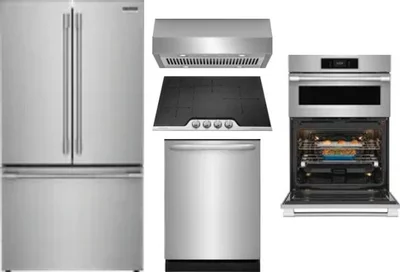 5 Piece Package Includes Refrigerator, Cooktop, Wall Oven, Hood And Dishwasher