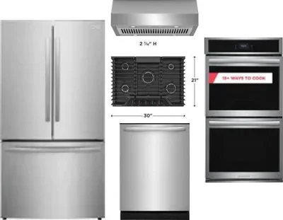 5 Piece Package Includes Refrigerator, Cooktop, Wall Oven, Hood And Dishwasher