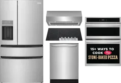 5 Piece Package Includes Refrigerator, Cooktop, Wall Oven, Hood And Dishwasher