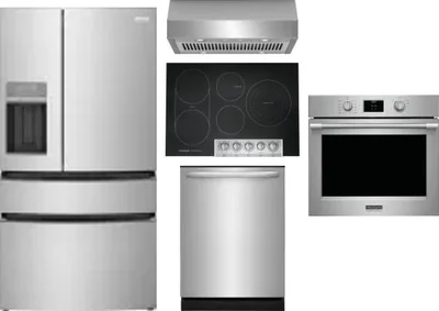 5 Piece Package Includes Refrigerator, Cooktop, Wall Oven, Hood And Dishwasher