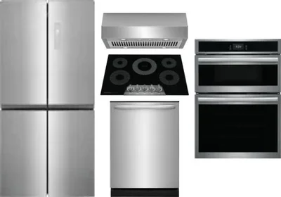 5 Piece Package Includes Refrigerator, Cooktop, Wall Oven, Hood And Dishwasher