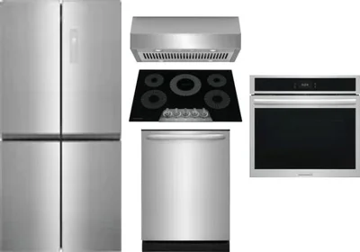 5 Piece Package Includes Refrigerator, Cooktop, Wall Oven, Hood And Dishwasher