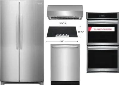 5 Piece Package Includes Refrigerator, Cooktop, Wall Oven, Hood And Dishwasher