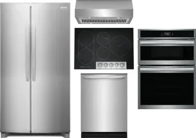 5 Piece Package Includes Refrigerator, Cooktop, Wall Oven, Hood And Dishwasher