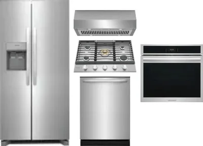 5 Piece Package Includes Refrigerator, Cooktop, Wall Oven, Hood And Dishwasher