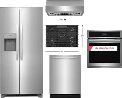 5 Piece Package Includes Refrigerator, Cooktop, Wall Oven, Hood And Dishwasher
