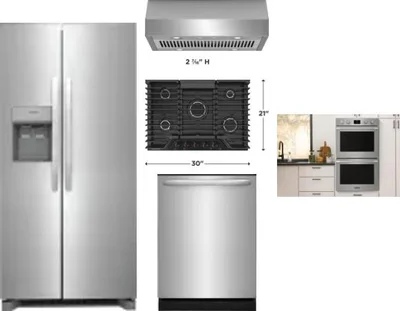 5 Piece Package Includes Refrigerator, Cooktop, Wall Oven, Hood And Dishwasher