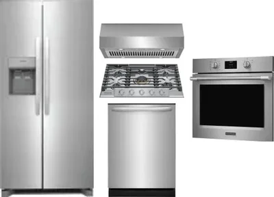 5 Piece Package Includes Refrigerator, Cooktop, Wall Oven, Hood And Dishwasher