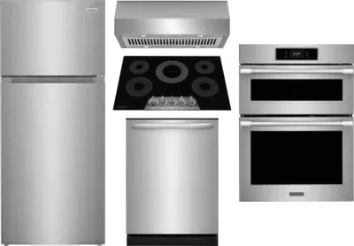 5 Piece Package Includes Refrigerator, Cooktop, Wall Oven, Hood And Dishwasher