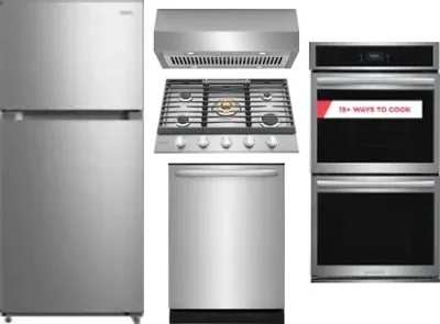 5 Piece Package Includes Refrigerator, Cooktop, Wall Oven, Hood And Dishwasher