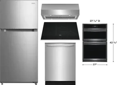 5 Piece Package Includes Refrigerator, Cooktop, Wall Oven, Hood And Dishwasher