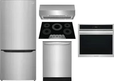 5 Piece Package Includes Refrigerator, Cooktop, Wall Oven, Hood And Dishwasher