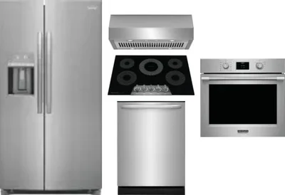 5 Piece Package Includes Refrigerator, Cooktop, Wall Oven, Hood And Dishwasher