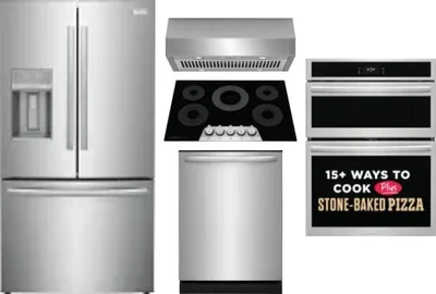 5 Piece Package Includes Refrigerator, Cooktop, Wall Oven, Hood And Dishwasher