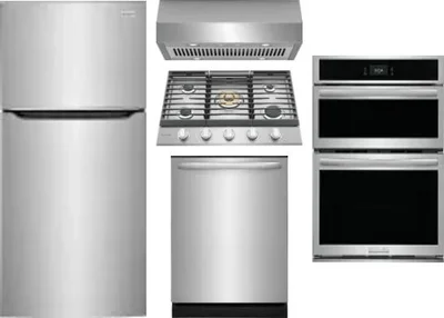5 Piece Package Includes Refrigerator, Cooktop, Wall Oven, Hood And Dishwasher