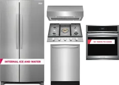 5 Piece Package Includes Refrigerator, Cooktop, Wall Oven, Hood And Dishwasher